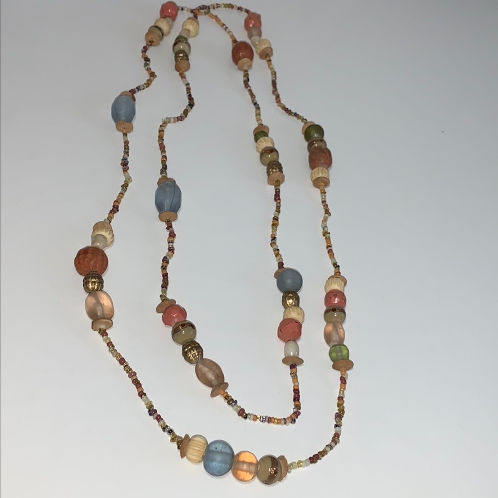 VTG Necklace Seed Beads 56” Long Necklace Earthtone Colored Beads Boho